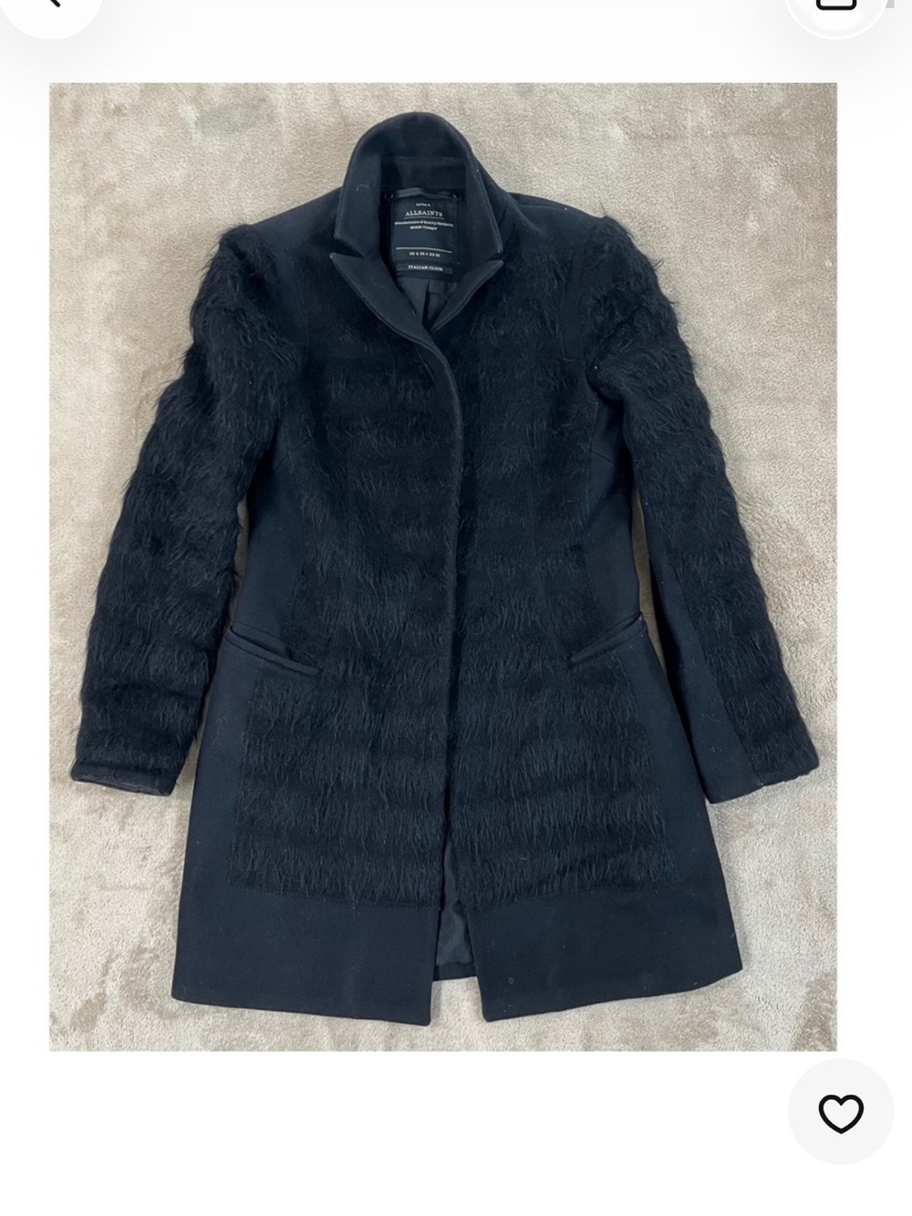 Vintage all saints Italian wool/ faux fur texture